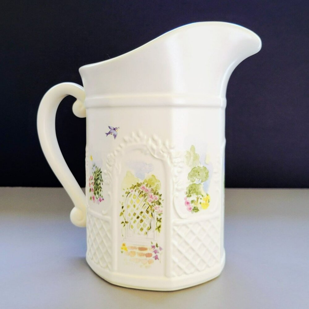 Vintage Pfaltzgraff Cape May Pitcher Sculptured Shabby Chic Floral Garden USA - Picture 10 of 16